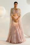 Buy_SHASHANK ARYA_Pink Tulle Embellished Crystal Cape Round Lehenga Set _Online_at_Aza_Fashions