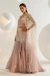 SHASHANK ARYA_Pink Tulle Embellished Crystal Cape Round Lehenga Set _at_Aza_Fashions