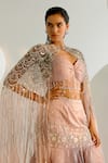 Buy_SHASHANK ARYA_Pink Tulle Embellished Crystal Cape Round Lehenga Set 