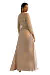 SHASHANK ARYA_Beige Tulle Embroidery Pearl Illusion Sheer Round Neck Draped Gown _at_Aza_Fashions