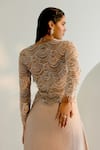 Buy_SHASHANK ARYA_Beige Tulle Embroidery Pearl Illusion Sheer Round Neck Draped Gown 