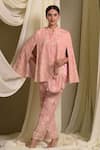 Buy_Tasuvure Indes_Pink Georgette Embroidered Gara Collared Reyna Cape Jacket With Pant _at_Aza_Fashions