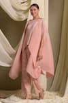 Buy_Tasuvure Indes_Pink Pleated Silk Embroidered Gara Square Reyna Cape Top With Pant 