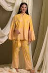 Buy_Tasuvure Indes_Yellow Georgette Embroidered Gara Collared Reyna Floral Cape Jacket With Pant _at_Aza_Fashions