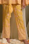 Tasuvure Indes_Yellow Georgette Embroidered Gara Collared Reyna Floral Cape Jacket With Pant _Online_at_Aza_Fashions