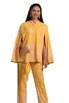 Buy_Tasuvure Indes_Yellow Georgette Embroidered Gara Collared Reyna Floral Cape Jacket With Pant _Online_at_Aza_Fashions