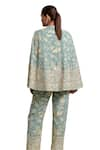 Tasuvure Indes_Blue Georgette Embroidered Gara Collared Reyna Cape Jacket And Pant Set _Online