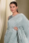 Tasuvure Indes_Blue Pleated Polyester Round Accordion Attached Drape Saree Gown _Online_at_Aza_Fashions