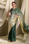 Buy_Tasuvure Indes_Green Pleated Polyester Round Emerald Ombre Accordion Saree Gown _at_Aza_Fashions