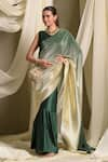 Shop_Tasuvure Indes_Green Pleated Polyester Round Emerald Ombre Accordion Saree Gown _at_Aza_Fashions