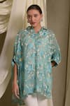 Buy_Tasuvure Indes_Blue Cotton Chanderi Embroidered Gara Collared Elahe Kaftan Shirt _Online_at_Aza_Fashions