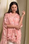 Tasuvure Indes_Pink Cotton Chanderi Embroidered Gara Collared Elahe Rose Kaftan Shirt _at_Aza_Fashions