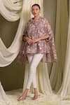 Buy_Tasuvure Indes_Purple Cotton Chanderi Embroidered Gara Collared Elahe Rose Kaftan Shirt _at_Aza_Fashions