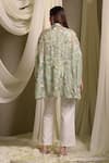 Shop_Tasuvure Indes_Green Cotton Chanderi Embroidered Gara Collared Elahe Rose Pattern Kaftan Shirt _at_Aza_Fashions