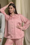 Buy_Tasuvure Indes_Pink Georgette Gara Collared Reyna Embroidered Cuff Shirt _at_Aza_Fashions