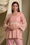 Buy_Tasuvure Indes_Pink Georgette Gara Round Reyna Embroidered Peplum Tunic With Pant _Online_at_Aza_Fashions