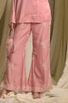 Tasuvure Indes_Pink Georgette Embroidered Gara Collared Reyna Glazed Shirt With Slit Pant _Online_at_Aza_Fashions