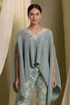 Buy_Tasuvure Indes_Blue Georgette Embroidered Gara V Neck Reyna Cape With Pant _Online_at_Aza_Fashions