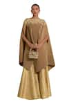 Tasuvure Indes_Gold Pleated Silk Embroidery Divine Applique Cape With Brocade Sharara Pant _Online_at_Aza_Fashions