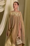 Buy_Tasuvure Indes_Gold Pleated Silk Embroidery Divine Applique Cape With Brocade Sharara Pant _Online_at_Aza_Fashions