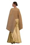 Tasuvure Indes_Gold Pleated Silk Embroidery Divine Applique Cape With Brocade Sharara Pant _at_Aza_Fashions