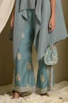 Shop_Tasuvure Indes_Blue Pleated Silk Embroidery Floweret Reyna Gara Glazed Cape With Slit Pant _Online_at_Aza_Fashions