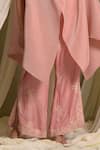 Tasuvure Indes_Pink Pleated Silk Embroidery Vine V Neck Reyna Cape With Slit Pant _Online_at_Aza_Fashions