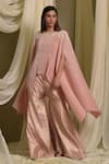 Buy_Tasuvure Indes_Pink Pleated Silk Embroidery Vine Gara Boat Neck Cape With Sharara Pant _Online_at_Aza_Fashions