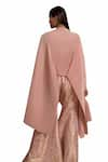 Buy_Tasuvure Indes_Pink Pleated Silk Embroidery Vine Gara Boat Neck Cape With Sharara Pant 