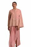 Buy_Tasuvure Indes_Pink Georgette Embroidery Gulbahar Stand Reyna Cape Jacket With Dhoti Skirt _Online_at_Aza_Fashions