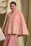 Shop_Tasuvure Indes_Pink Georgette Embroidery Gulbahar Stand Reyna Cape Jacket With Dhoti Skirt _Online_at_Aza_Fashions