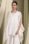 Buy_Tasuvure Indes_Ivory Pleated Polyester Embroidery Daisy Pristine Cape With Cowl Draped Dress _Online_at_Aza_Fashions