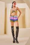 Buy_The Royaleum_Multi Color Bralette Silk Printed Landscape Tube With Shorts _at_Aza_Fashions