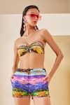 Shop_The Royaleum_Multi Color Bralette Silk Printed Landscape Tube With Shorts _Online_at_Aza_Fashions