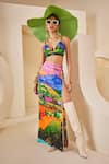 Buy_The Royaleum_Multi Color Silk Printed Landscape V-neck Bralette With Skirt _at_Aza_Fashions