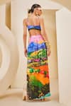 Shop_The Royaleum_Multi Color Silk Printed Landscape V-neck Bralette With Skirt _at_Aza_Fashions