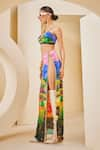 The Royaleum_Multi Color Silk Printed Landscape V-neck Bralette With Skirt _Online_at_Aza_Fashions