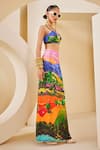 Buy_The Royaleum_Multi Color Silk Printed Landscape V-neck Bralette With Skirt _Online_at_Aza_Fashions