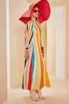 Buy_The Royaleum_Multi Color Silk Printed Vertical Rainbow Stripes Halter Dress _Online_at_Aza_Fashions