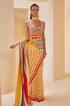 Buy_The Royaleum_Multi Color Silk Printed Polka Dot V-neck Saree Set _at_Aza_Fashions