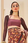 The Royaleum_Brown Saree Silk Printed Flamingo Square Set _Online_at_Aza_Fashions