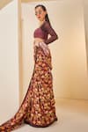 Buy_The Royaleum_Brown Saree Silk Printed Flamingo Square Set _Online_at_Aza_Fashions