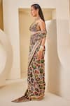 The Royaleum_Multi Color Silk Printed Floral V-neck Animal Saree Set _at_Aza_Fashions