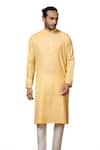 Priyanka Haralalka_Yellow Cotton, Silk Plain Kurta With Pyjama _at_Aza_Fashions