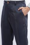 Abraham & Thakore_Blue Viscose Solid Straight Fit Pant _at_Aza_Fashions