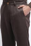 Abraham & Thakore_Brown Viscose Straight Fit Plain Pant _at_Aza_Fashions