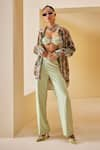 Buy_The Royaleum_Green Shirt Crepe Printed Checkered Bralette Sweetheart Pant Set _at_Aza_Fashions