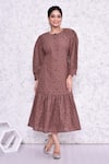 Buy_AMETHYST_Brown Cotton Embroidery Hakoba Round Dress _at_Aza_Fashions