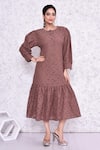 Shop_AMETHYST_Brown Cotton Embroidery Hakoba Round Dress _at_Aza_Fashions