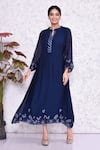 Buy_AMETHYST_Blue Mall Chanderi Embroidery Floral Mandarin Placement Dress _at_Aza_Fashions